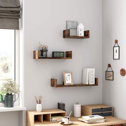 3 kpl SHELFY-seinähyllyä, ruskea