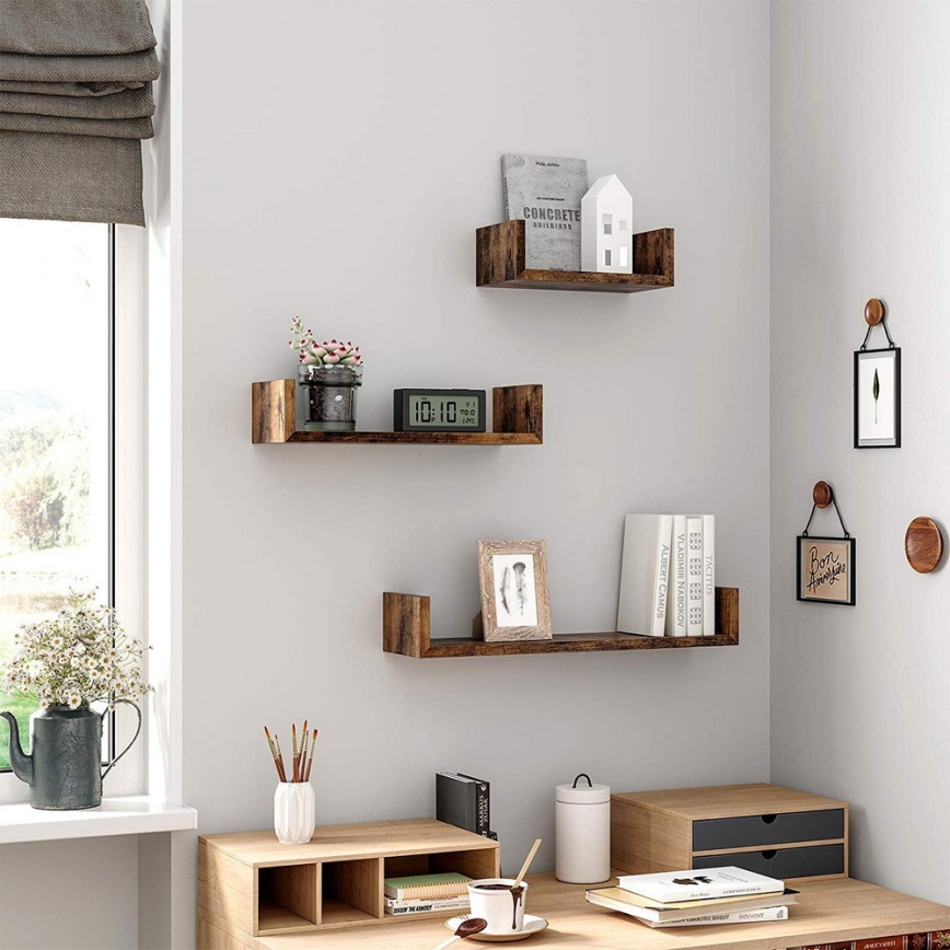 3 kpl SHELFY-seinähyllyä, ruskea