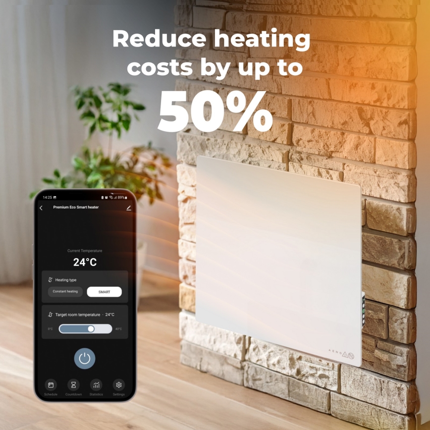 AENO - Älykäs sähköinen infrapaneeli 500W ajastin/termostaatti Wi-Fi valkoinen