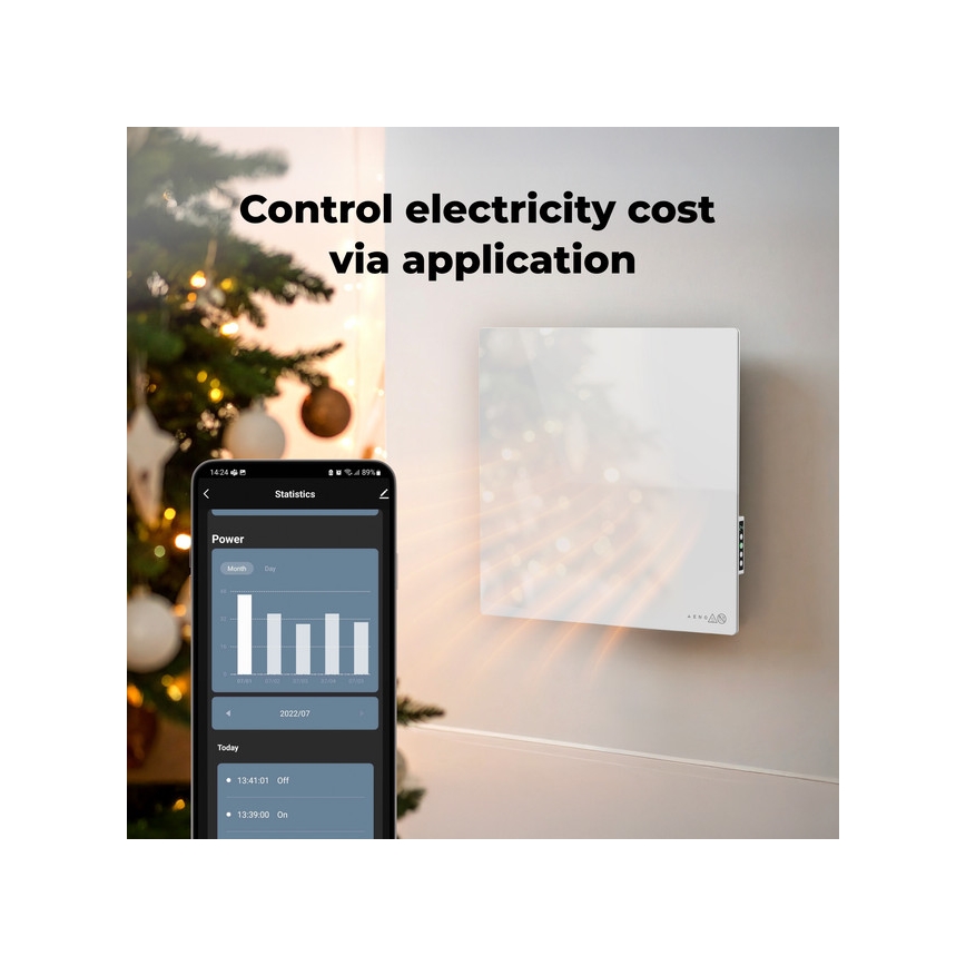 AENO - Älykäs sähköinen infrapaneeli 500W ajastin/termostaatti Wi-Fi valkoinen