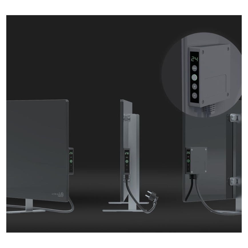 AENO - Älykäs sähköinen infrapunapaneeli LED mukana näyttö 700W ajastin/termostaatti IP44 Wi-fi harmaa