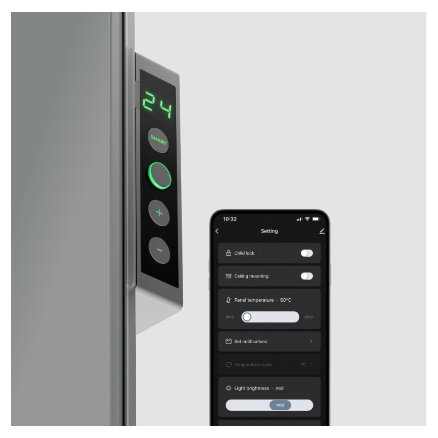 AENO - Älykäs sähköinen infrapunapaneeli LED mukana näyttö 700W ajastin/termostaatti IP44 Wi-fi harmaa
