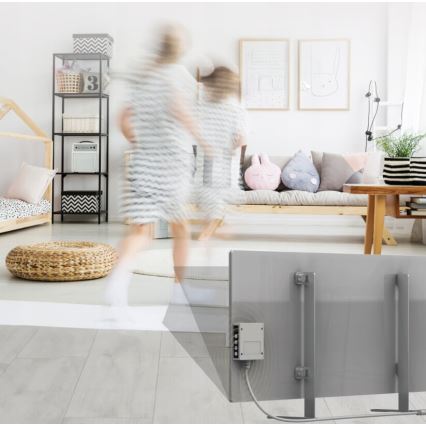 AENO - Älykäs sähköinen infrapunapaneeli LED mukana näyttö 700W ajastin/termostaatti IP44 Wi-fi harmaa