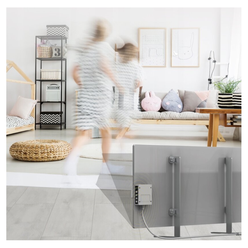 AENO - Älykäs sähköinen infrapunapaneeli LED mukana näyttö 700W ajastin/termostaatti IP44 Wi-fi harmaa