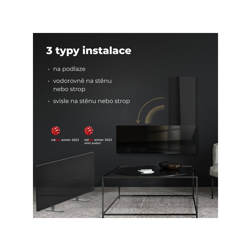 AENO - Älykäs sähköinen infrapunapaneeli 700W ajastin/termostaatti IP44 Wi-fi musta