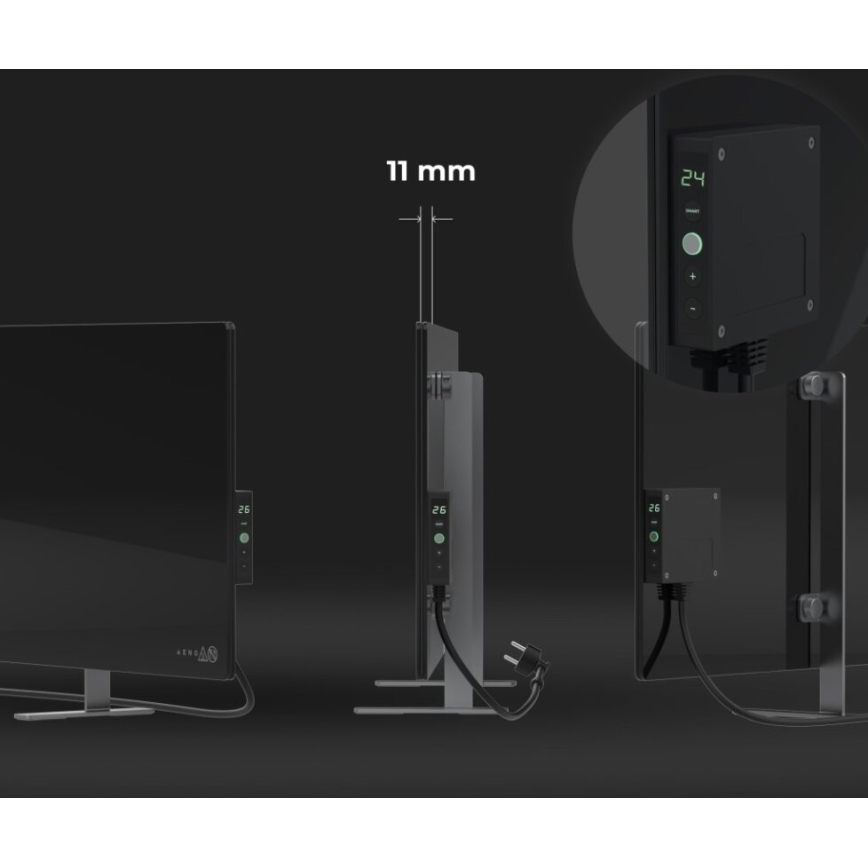 AENO - Älykäs sähköinen infrapunapaneeli LED mukana näyttö 700W ajastin/termostaatti IP44 Wi-fi musta