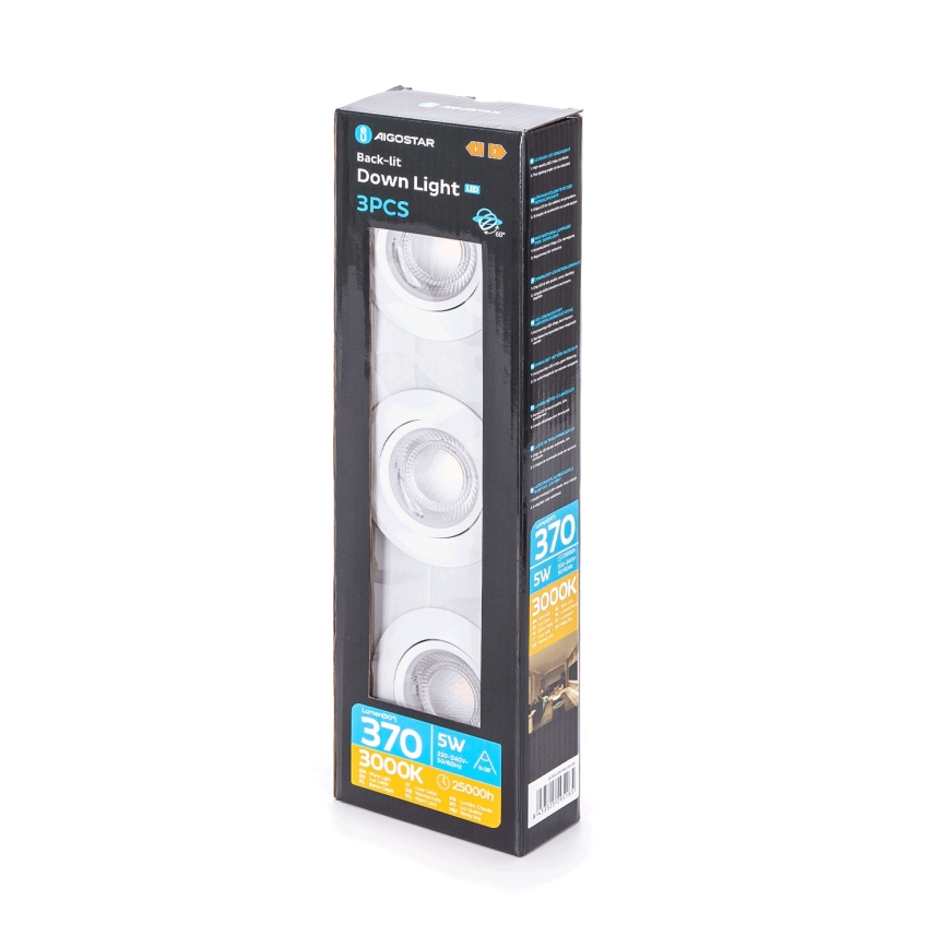 Aigostar - 3 kpl LED-integroidut kattovalaisimet LED/5W/230V 3000K halkaisijaltaan 8,5 cm valkoinen