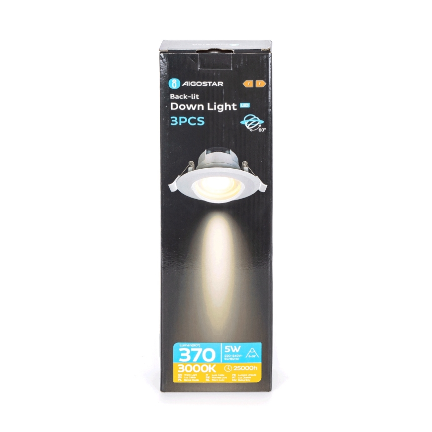 Aigostar - 3 kpl LED-integroidut kattovalaisimet LED/5W/230V 3000K halkaisijaltaan 8,5 cm valkoinen