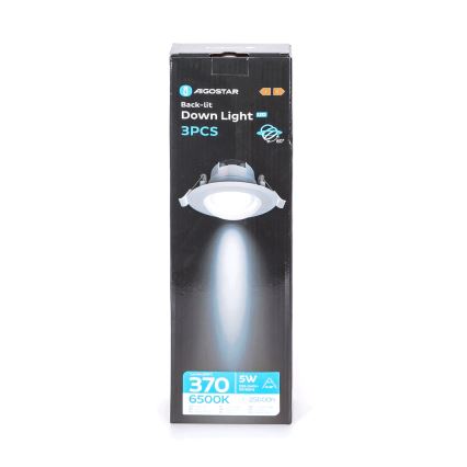 Aigostar - 3 kpl LED-kattovalaisinta LED/5W/230V 6500K, halkaisija 8,5 cm, valkoinen
