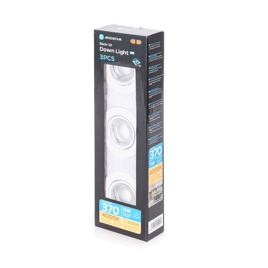 Aigostar - 3 kpl LED-upotettavaa valoa LED/5W/230V 4000K, halkaisija 8,5 cm, valkoinen