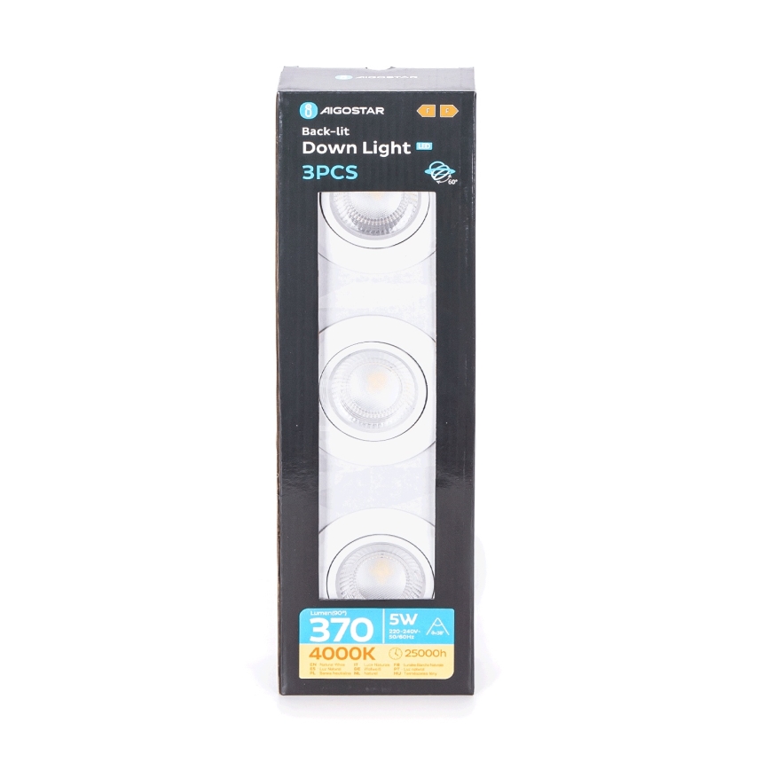 Aigostar - 3 kpl LED-upotettavaa valoa LED/5W/230V 4000K, halkaisija 8,5 cm, valkoinen