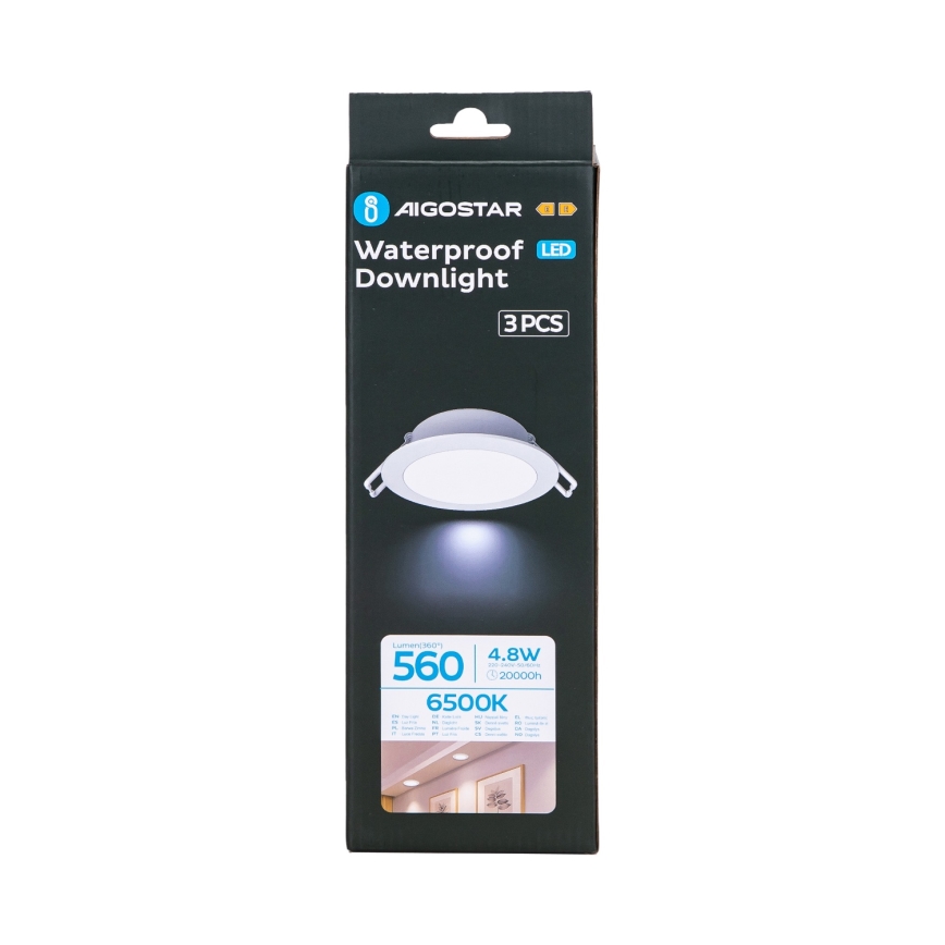Aigostar - 3 kpl LED-uppovalaisinta kylpyhuoneeseen, 4,8 W / 230 V, IP65, valkoinen