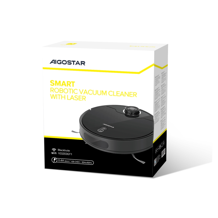 Aigostar - Älykäs robottipölynimuri 2in1 12W/230V 3300mAh Wi-Fi musta