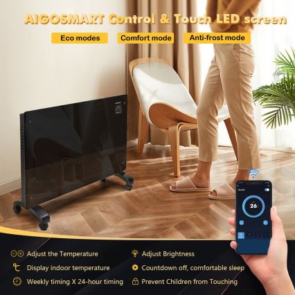 Aigostar - Älykäs sähköpatteri/konvektori 2000W Wi-Fi