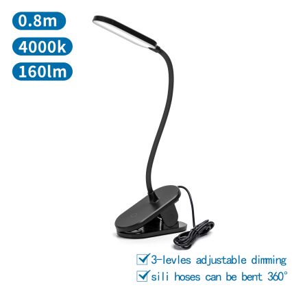 Aigostar - Himmennettävä LED-pöytävalaisin klipsillä LED/2,5W/5V musta