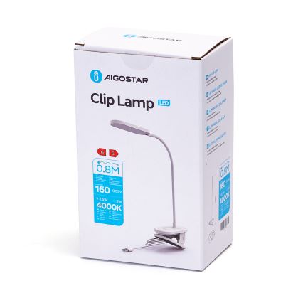 Aigostar - Himmennettävä LED-pöytävalaisin klipsillä LED/2,5W/5V valkoinen