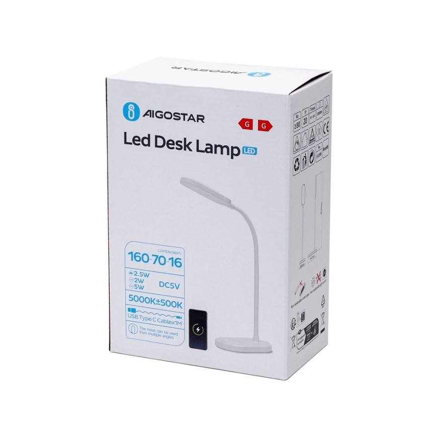 Aigostar - Himmennettävä LED-pöytävalaisin langattomalla latauksella LED/2,5W/5V valkoinen