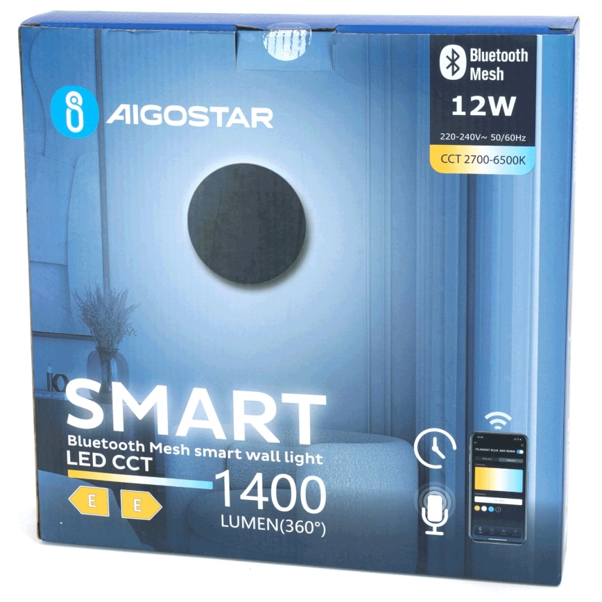 Aigostar - Himmennettävä LED-seinävalaisin MESH Älykäs LED/12W/230V 2700-6500K musta