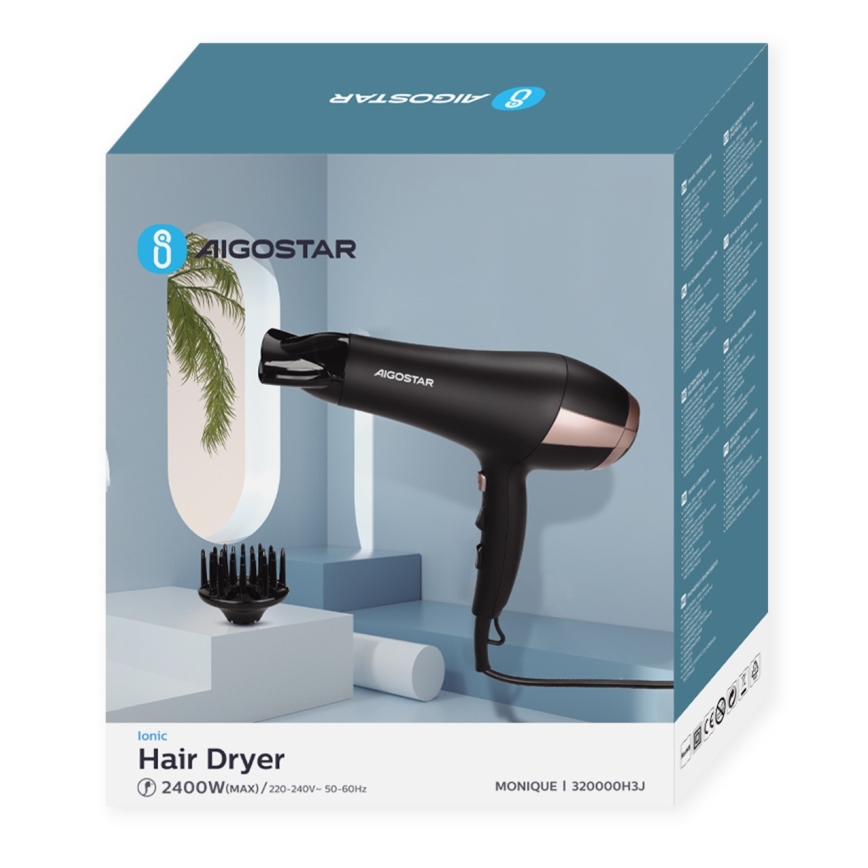 Aigostar - Hiustenkuivain 2400W/230V musta