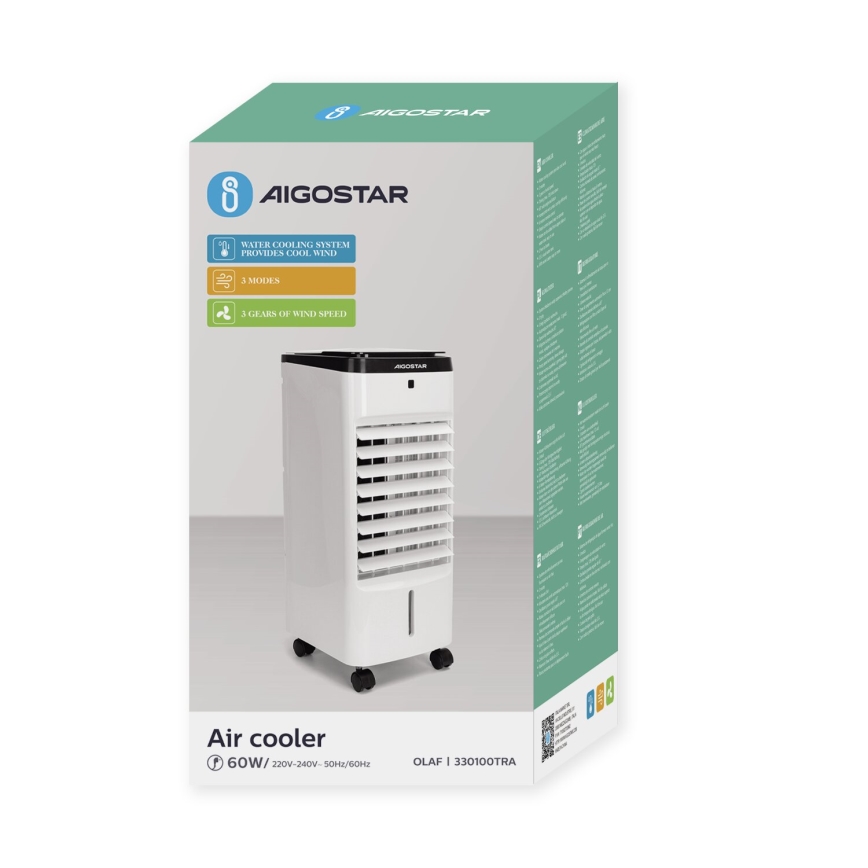 Aigostar - Ilmanjäähdytin 60W/230V valkoinen/musta + kauko-ohjaus