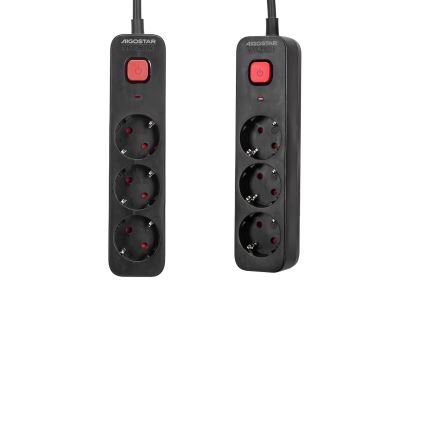 Aigostar - Jatkojohto kytkimellä 3-napainen Tyyppi F 1,5m SCHUKO musta