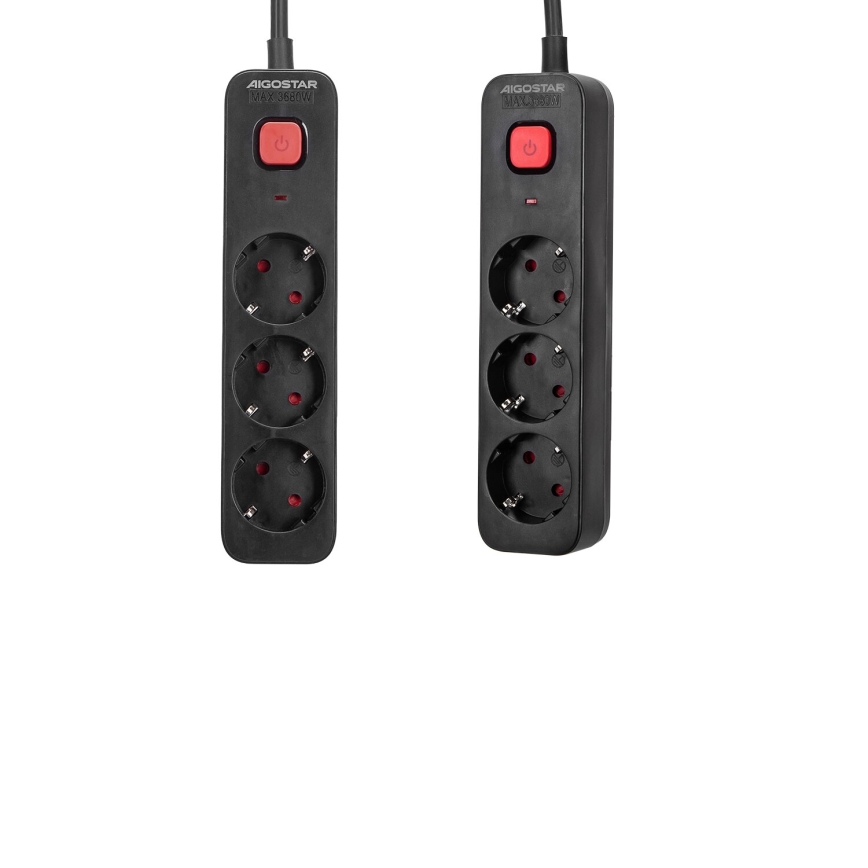 Aigostar - Jatkojohto kytkimellä 3Z Tyyppi F 1,5m musta