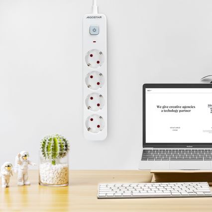 Aigostar - Jatkojohto kytkimellä 4-osainen Tyyppi F 1,5 m SCHUKO valkoinen
