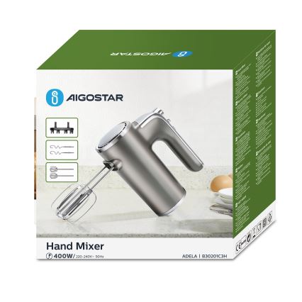 Aigostar - Kädessä pidettävä sekoitn 400W/230V harmaa/mattakromi