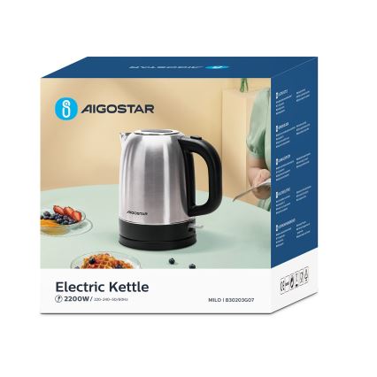 Aigostar - Kattila 1,7l 2200W/230V mattakromi