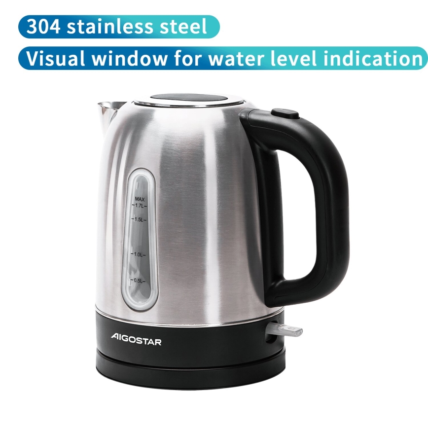 Aigostar - Kattila 1,7l 2200W/230V mattakromi