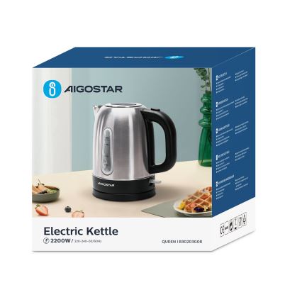 Aigostar - Kattila 1,7l 2200W/230V mattakromi