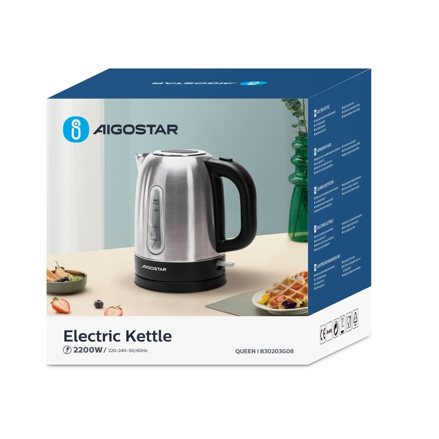 Aigostar - Kattila 1,7l 2200W/230V mattakromi