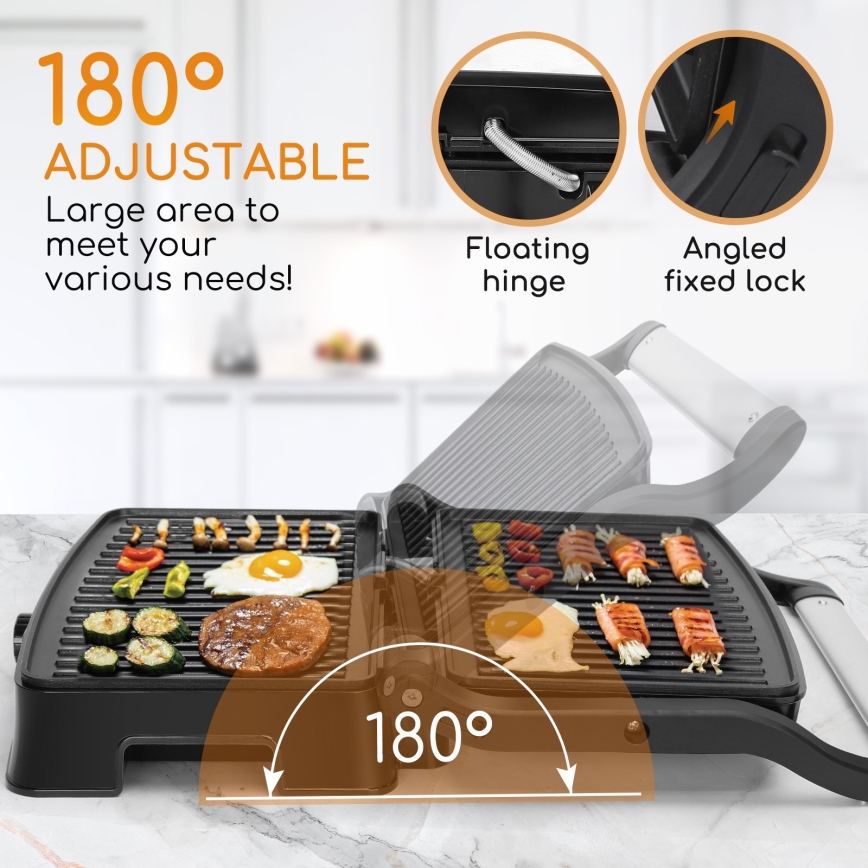 Aigostar - Kontaktigrilli 1500W/230V mattakromi/musta