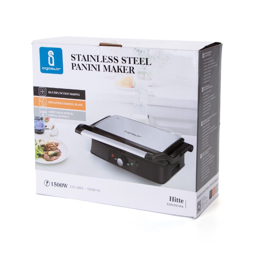 Aigostar - Kontaktigrilli 1500W/230V mattakromi/musta