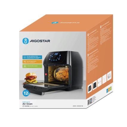 Aigostar - Kuumailmauuni 1400W/230V 12l musta