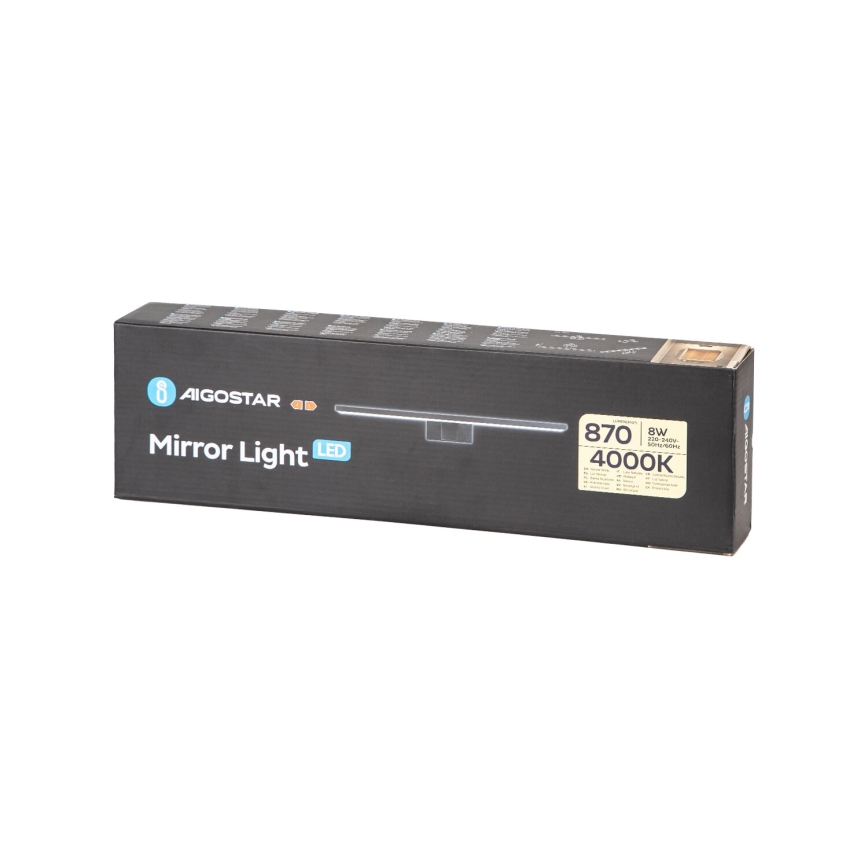 Aigostar - Kylpyhuoneen LED-peilivalo LED/8W/230V 4000K 40 cm IP44 musta