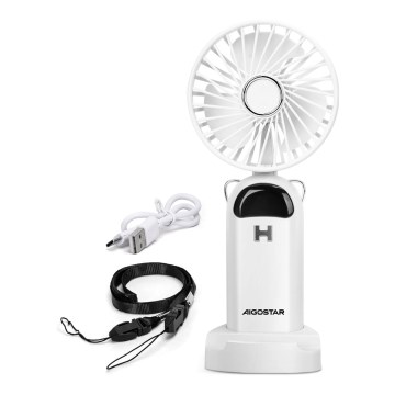 Aigostar - Ladattava käsituuletin 4W/5V 1200mAh valkoinen
