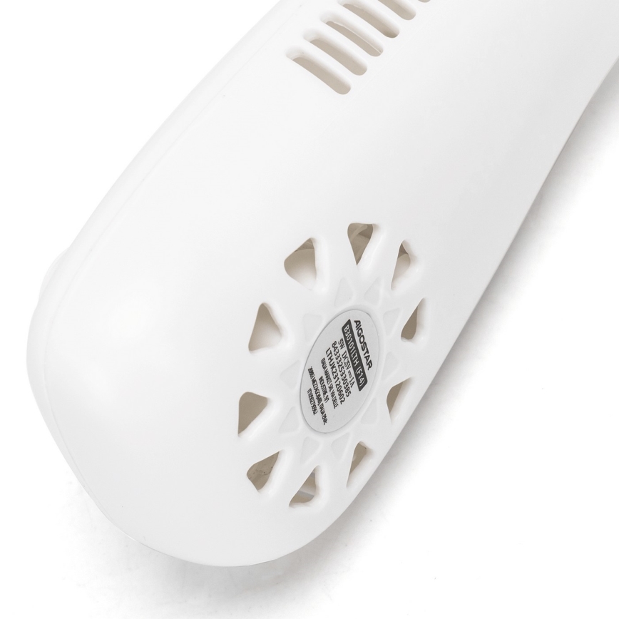 Aigostar - Ladattava kaulatuuletin 4W/5V 2000mAh valkoinen