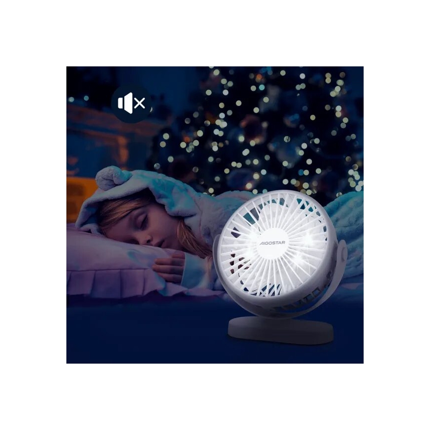 Aigostar - Ladattava pöytätuuletin 4W/5V 1500mAh valkoinen