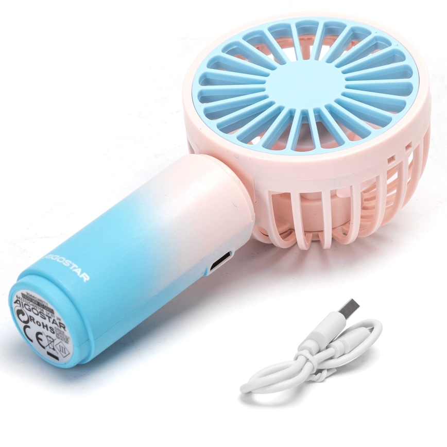 Aigostar - Ladattava taskutuuletin 3W/5V 500mAh USB vaaleanpunainen/sininen