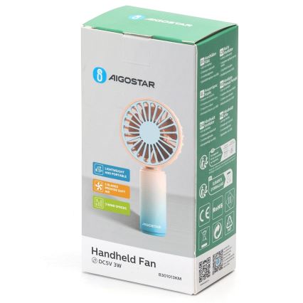 Aigostar - Ladattava taskutuuletin 3W/5V 500mAh USB vaaleanpunainen/sininen