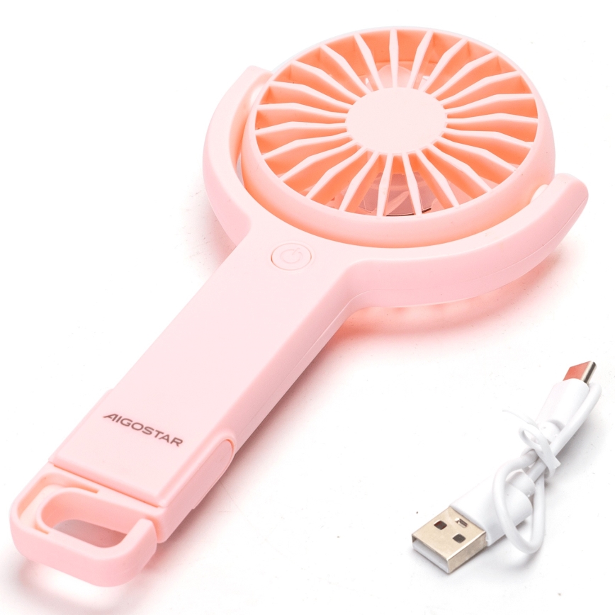 Aigostar - Ladattava taskutuuletin 4,5W/3,7V 1200mAh USB vaaleanpunainen