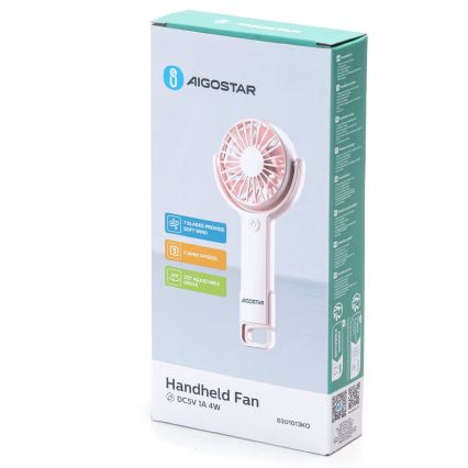 Aigostar - Ladattava taskutuuletin 4,5W/3,7V 1200mAh USB vaaleanpunainen