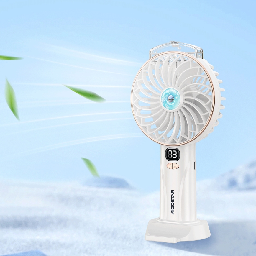 Aigostar - Ladattava taskutuuletin 5W/5V 2400mAh USB valkoinen