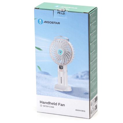 Aigostar - Ladattava taskutuuletin 5W/5V 2400mAh USB valkoinen