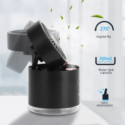 Aigostar - RGB Langaton mini pöytä tuuletin Trimmauskampa koirille ja kissoille MIST 10W/5V musta