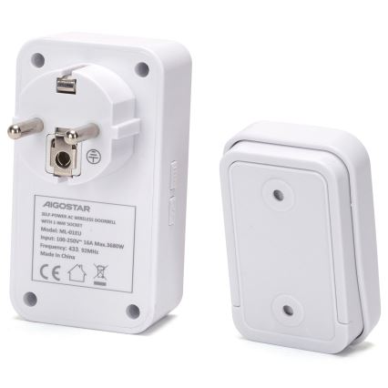 Aigostar - Langaton pistokeovikello 1Z 230V IPX4 valkoinen