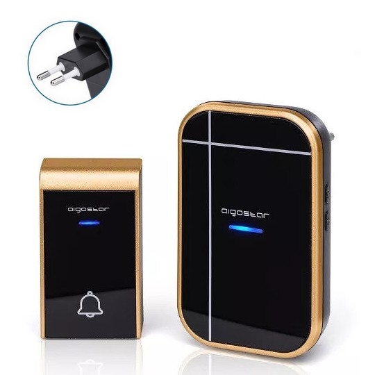Aigostar - Langaton pistokeovikello 230V/12V IP44 musta