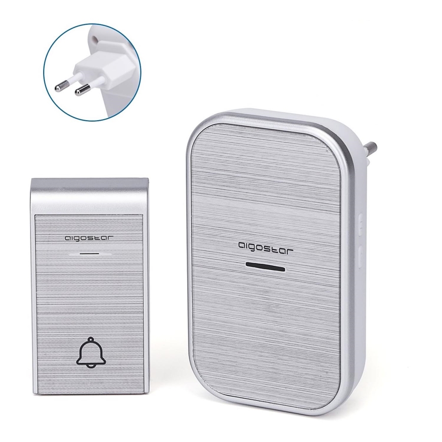 Aigostar - Langaton pistokeovikello 230V IP44 hopea
