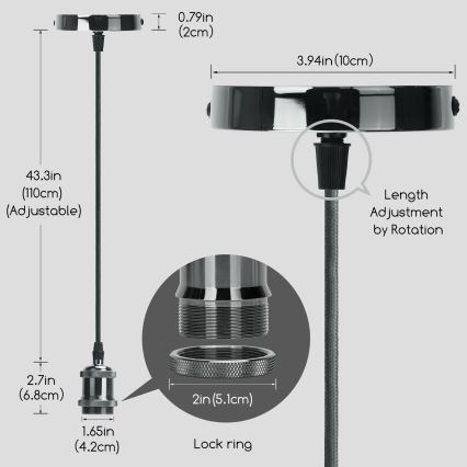 Aigostar - Latauskaapeli 1xE27/60W/230V antrasiitti